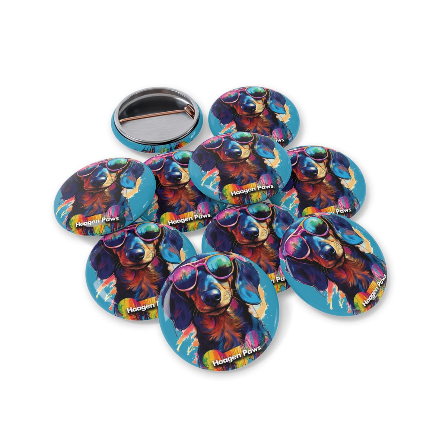 Dachshund Wearing Sunglasses Haagen-Paws Graffiti Round Pins