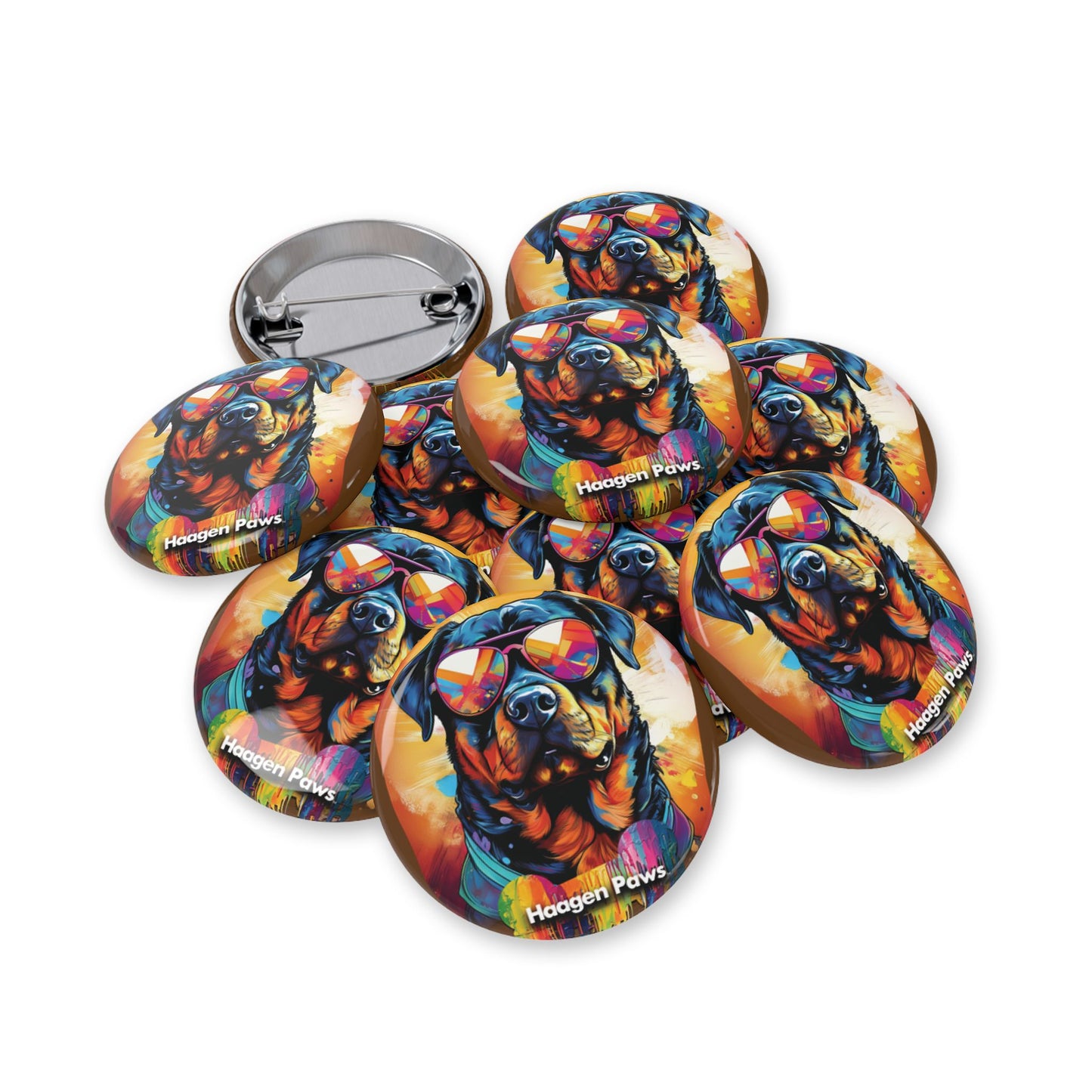 Rottweiler Wearing Sunglasses Haagen-Paws Graffiti Round Pins