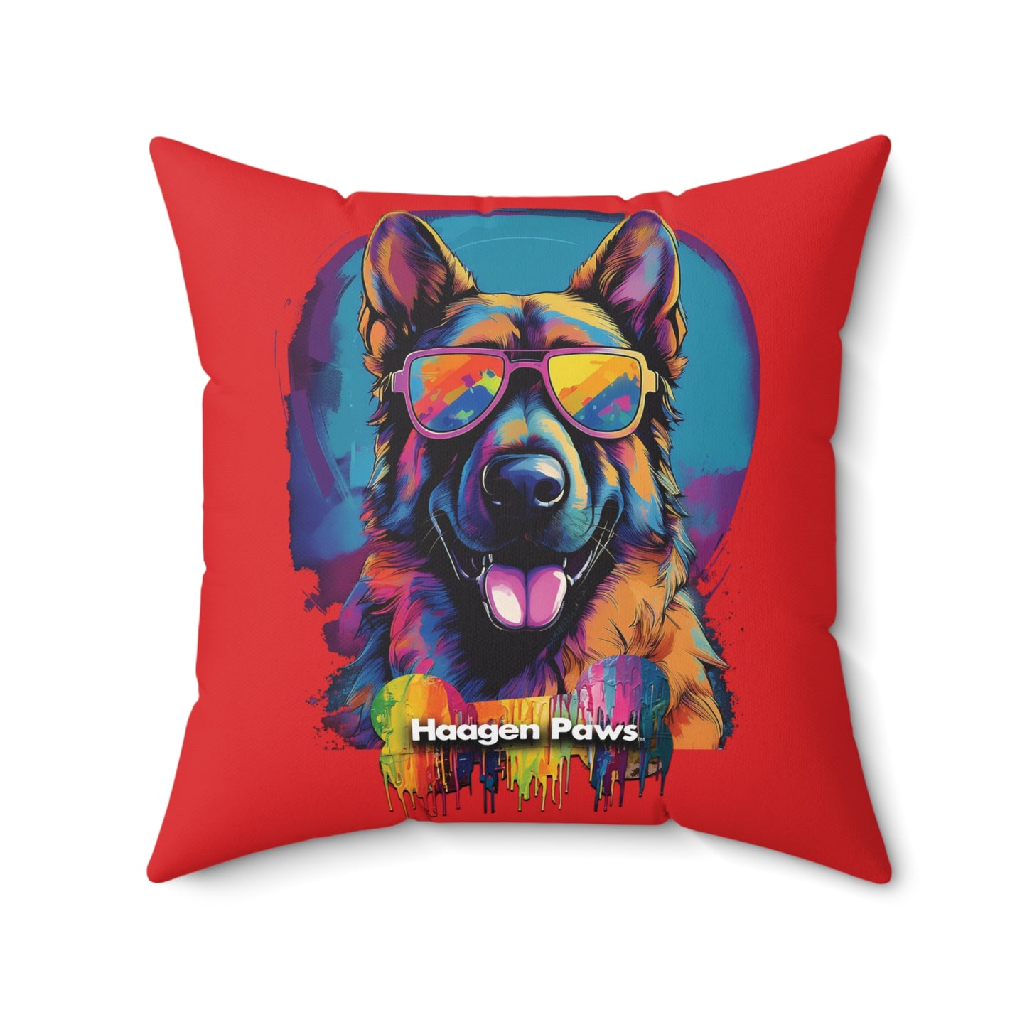 German Shepherd Wearing Sunglasses Haagen-Paws Graffiti Spun Polyester Square Pillow