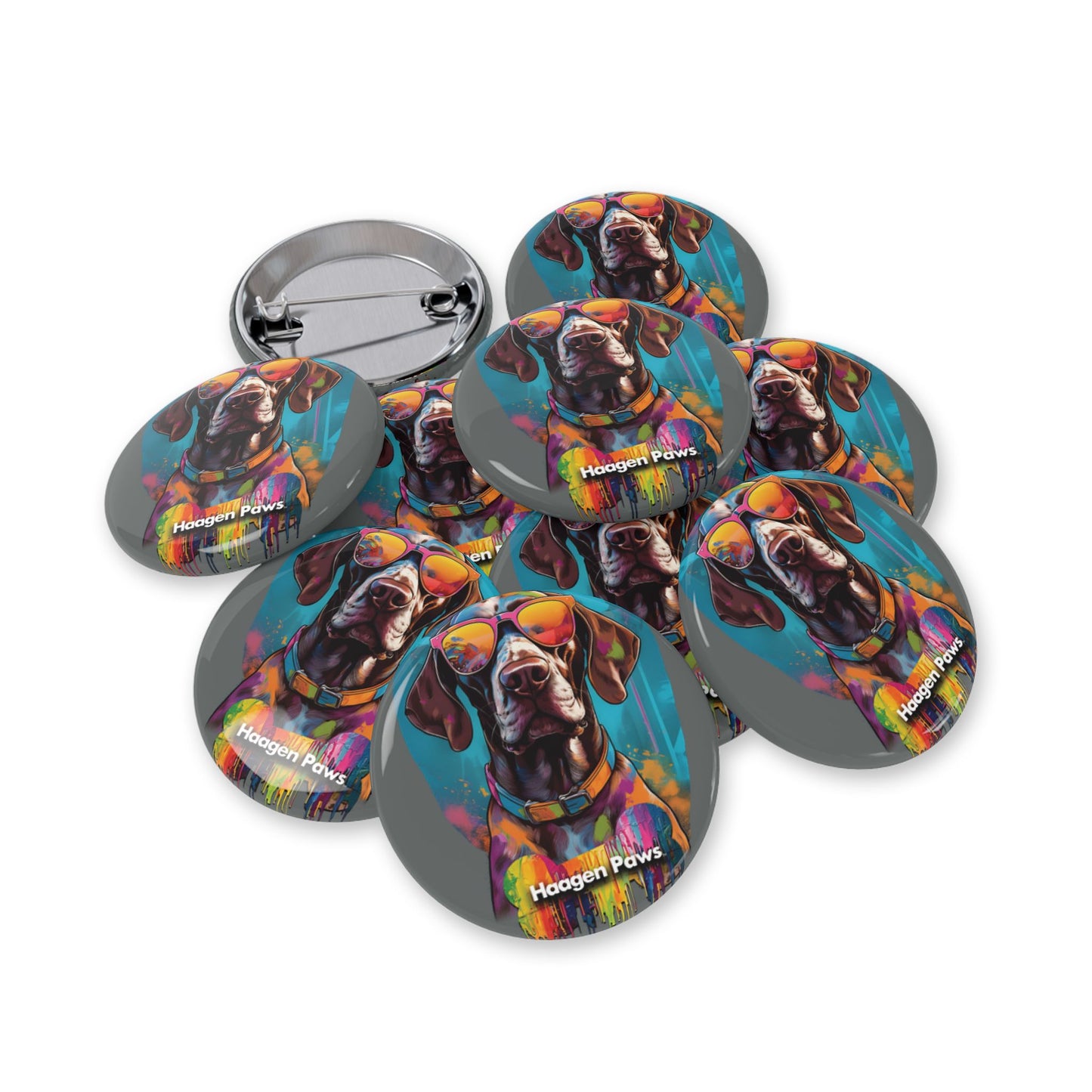 German Shorthaired Pointer Wearing Sunglasses Haagen-Paws Graffiti Round Pins