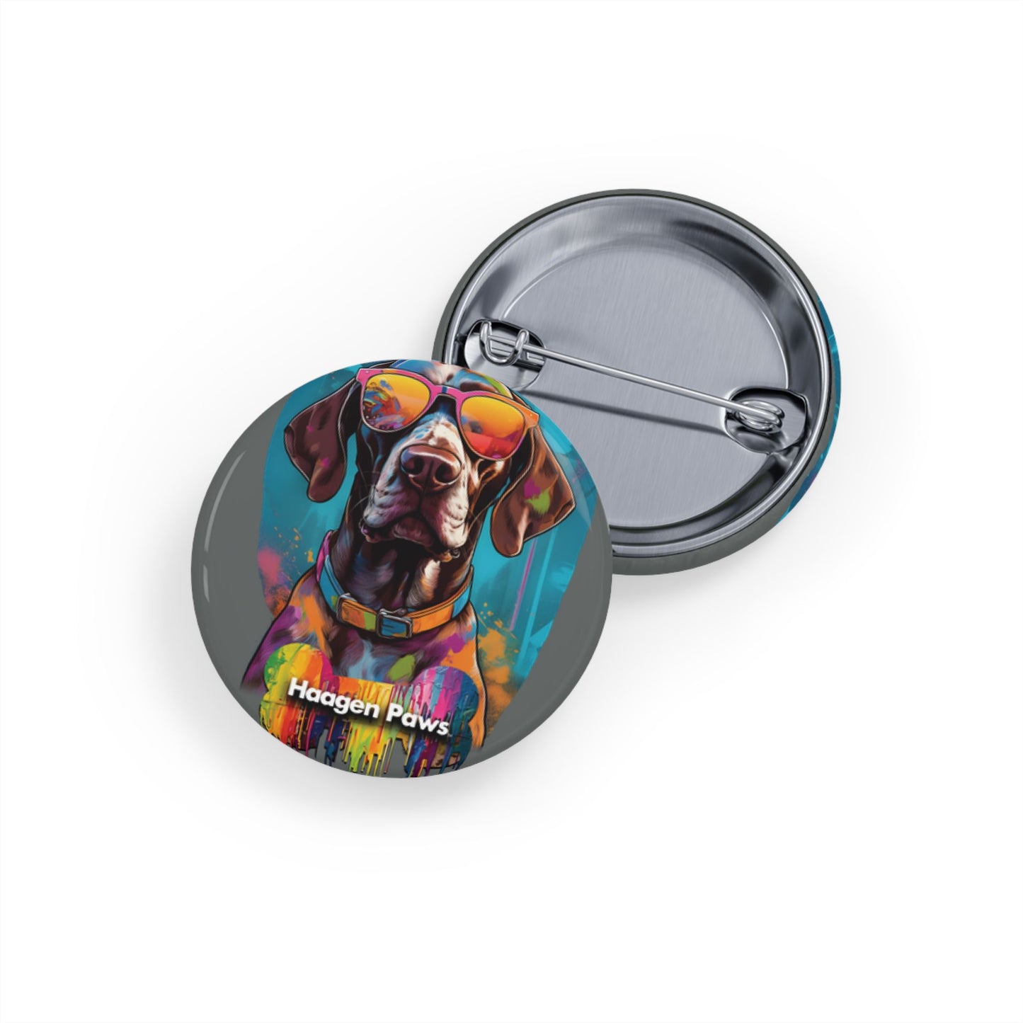 German Shorthaired Pointer Wearing Sunglasses Haagen-Paws Graffiti Round Pins