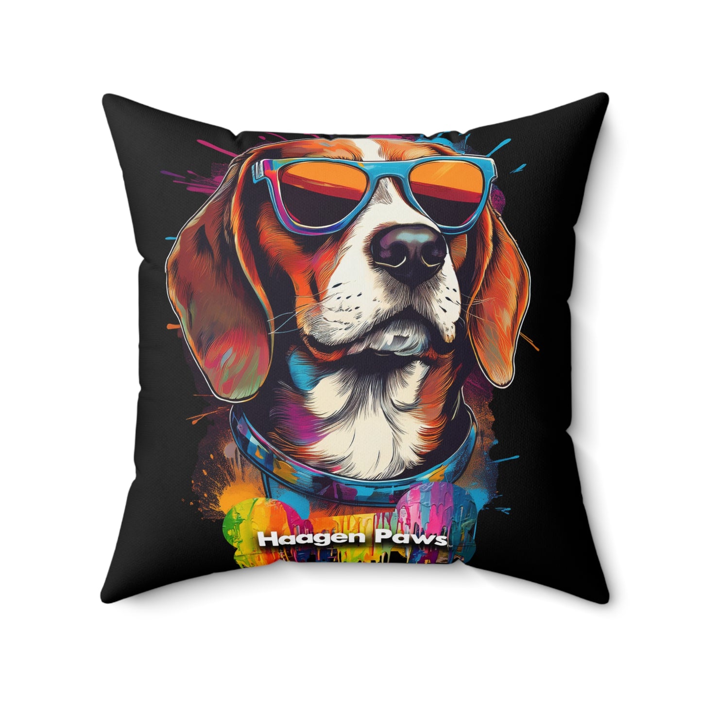 Beagle Wearing Sunglasses Haagen-Paws Graffiti Spun Polyester Square Pillow