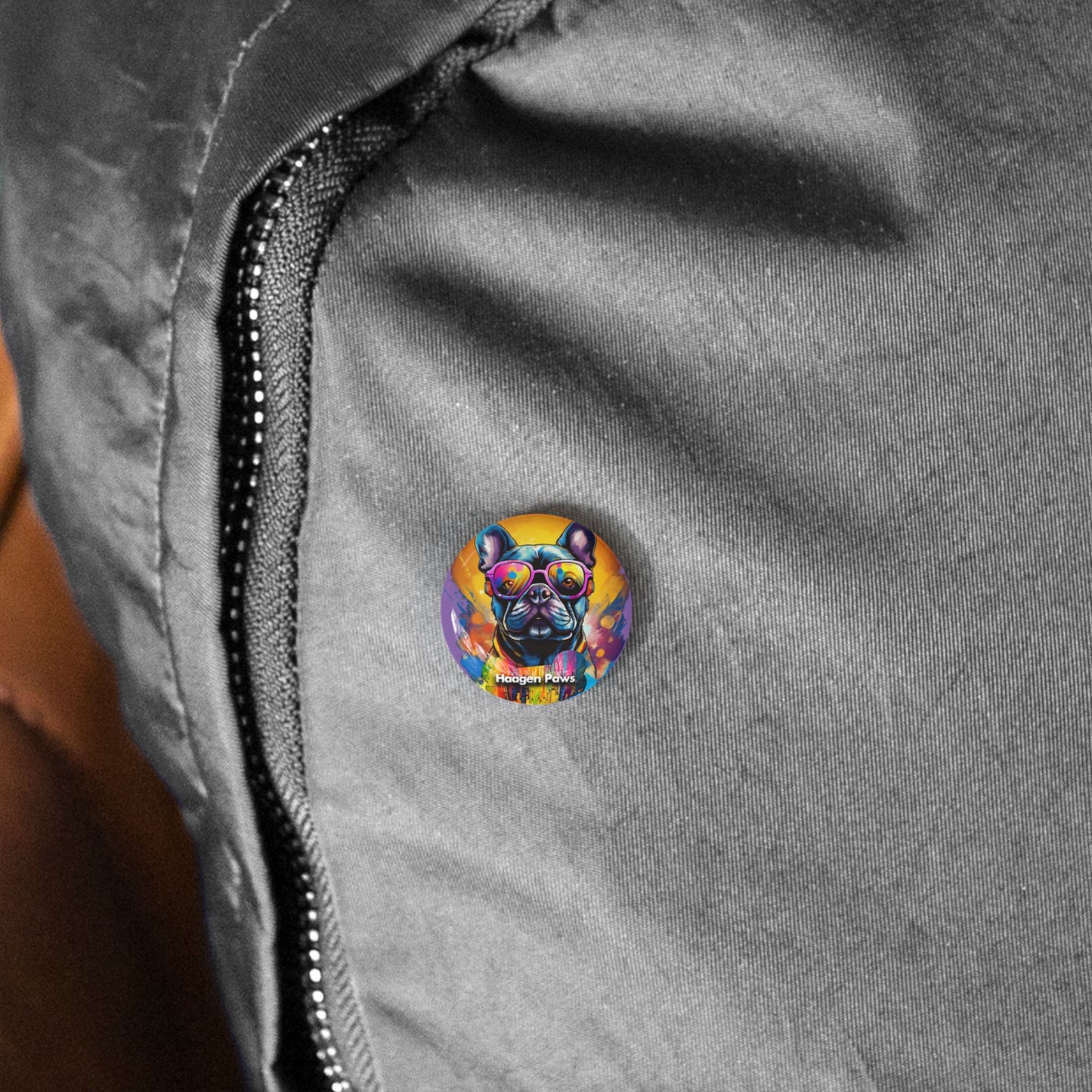 Frenchie Wearing Sunglasses Haagen-Paws Graffiti Round Pins