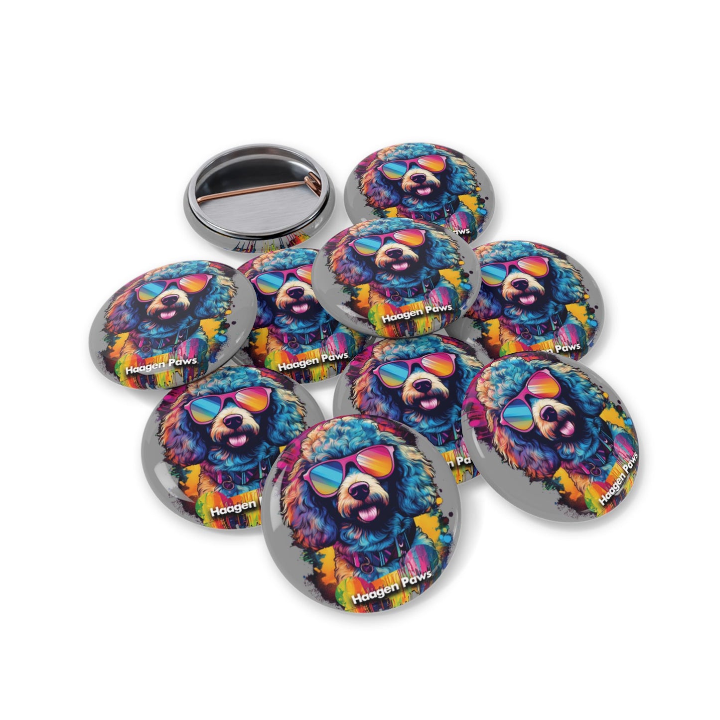 Poodle Wearing Sunglasses Haagen-Paws Graffiti Round Pins