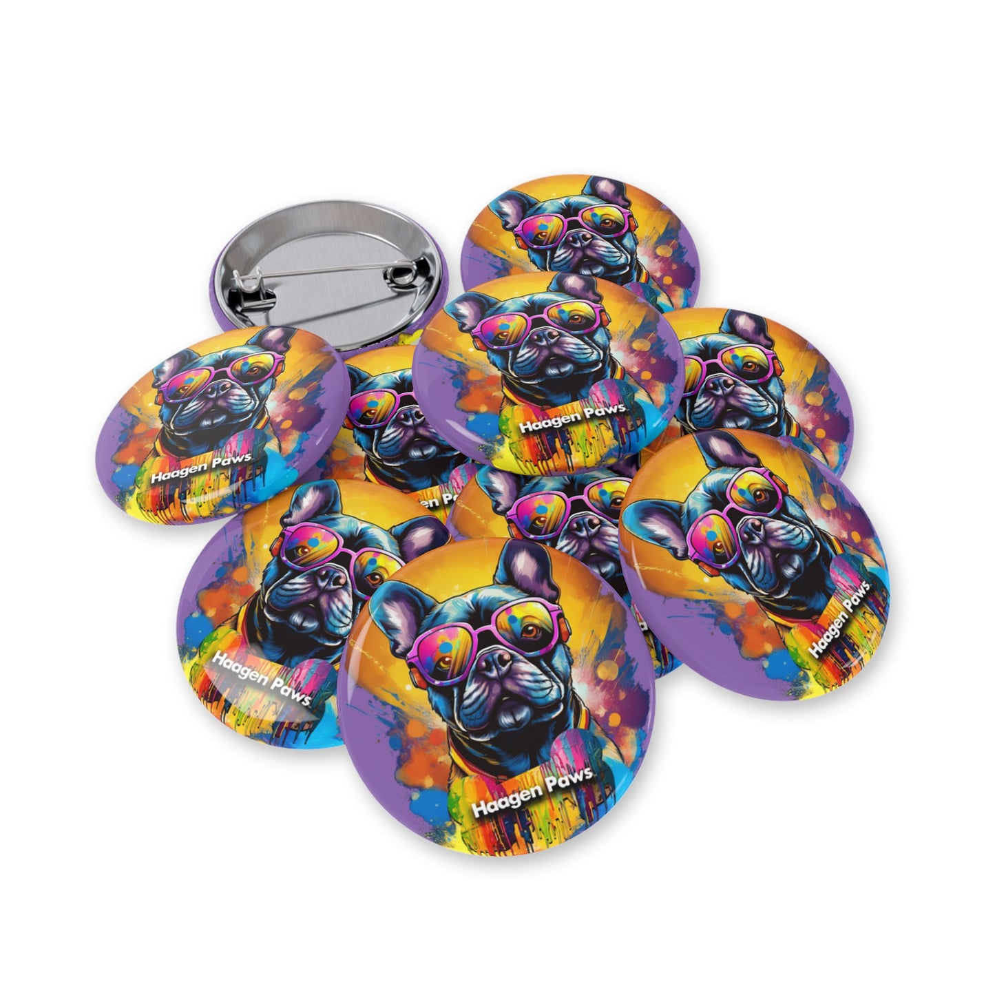 Frenchie Wearing Sunglasses Haagen-Paws Graffiti Round Pins