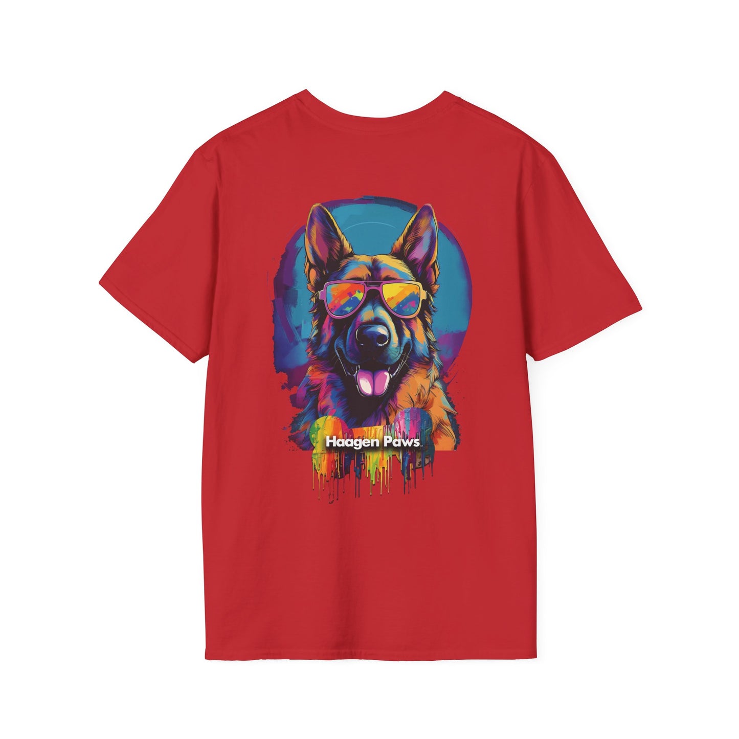 German Shepherd Wearing Sunglasses Short Sleeve Haagen-Paws Graffiti T-Shirt Red