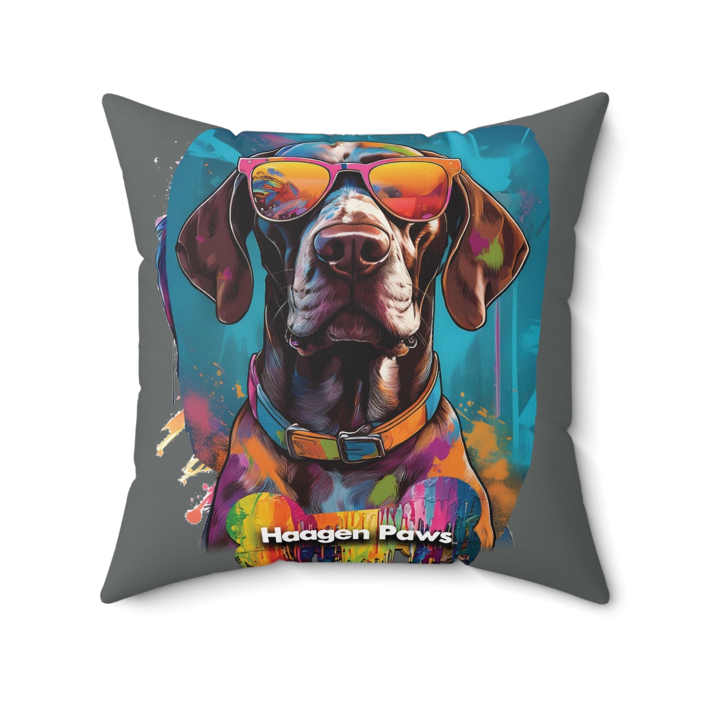 German Shorthaired Pointer Wearing Sunglasses Haagen-Paws Graffiti Spun Polyester Square Pillow