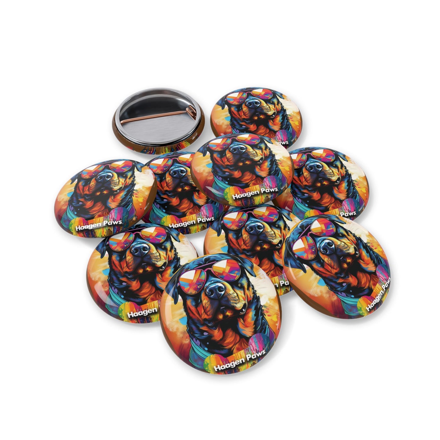Rottweiler Wearing Sunglasses Haagen-Paws Graffiti Round Pins