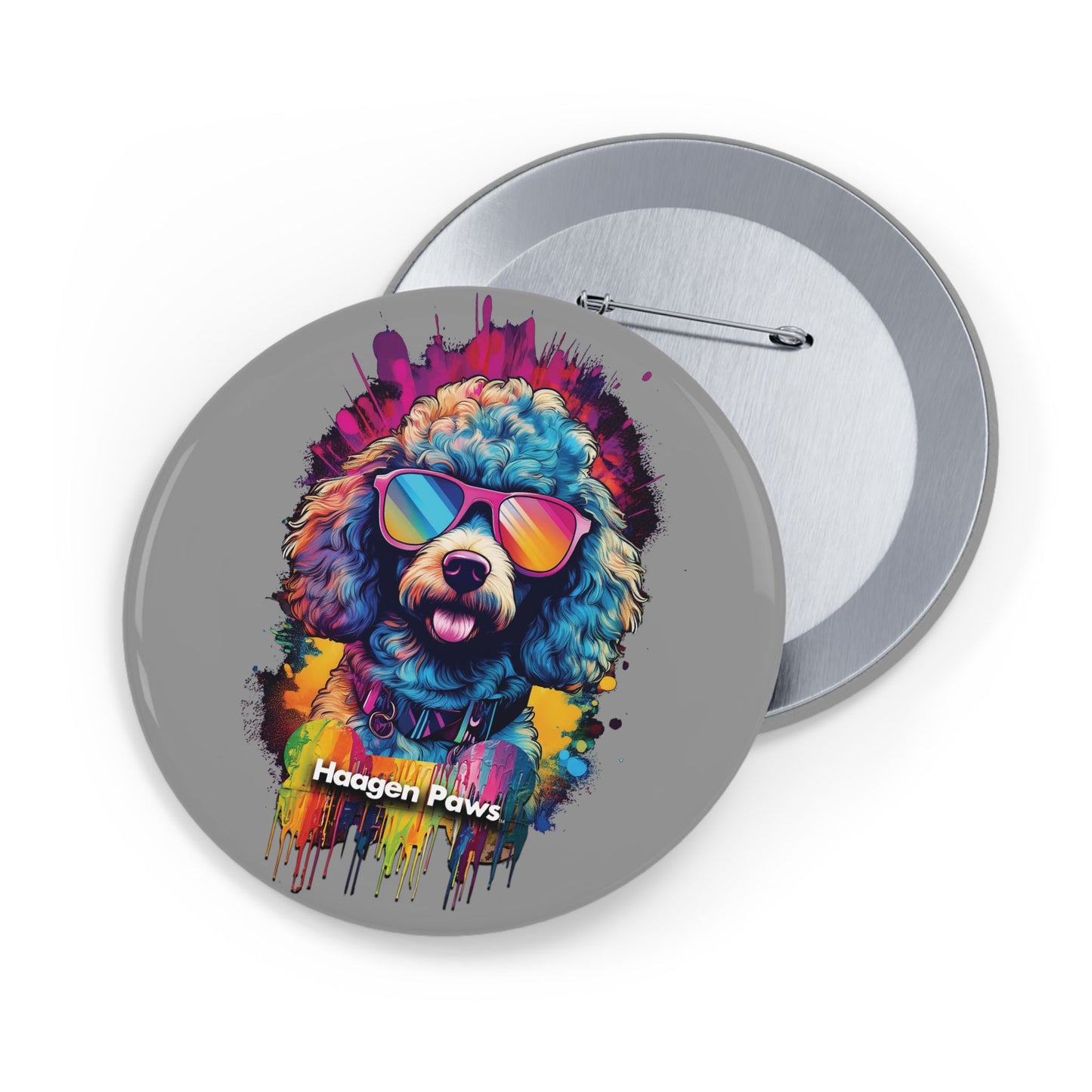 Poodle Wearing Sunglasses Haagen-Paws Graffiti Round Pins