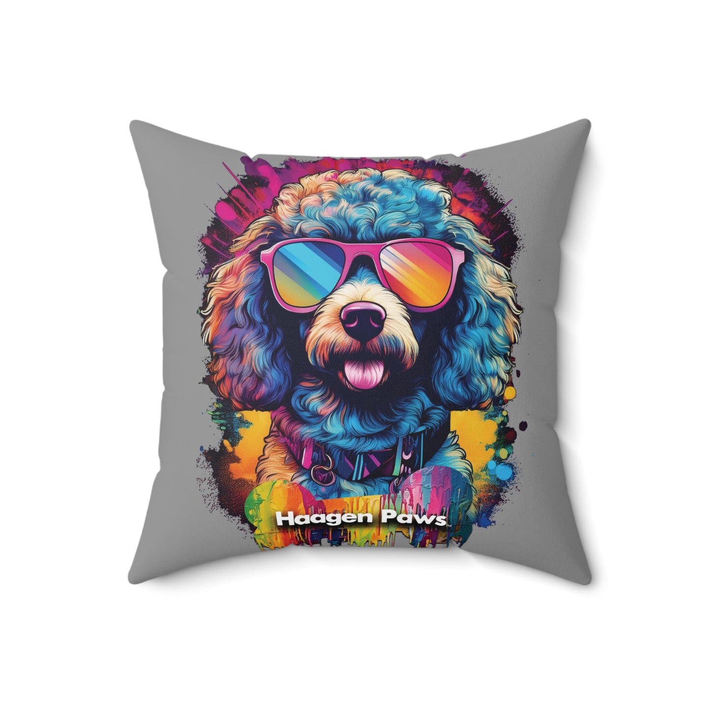Poodle Wearing Sunglasses Haagen-Paws Graffiti Spun Polyester Square Pillow