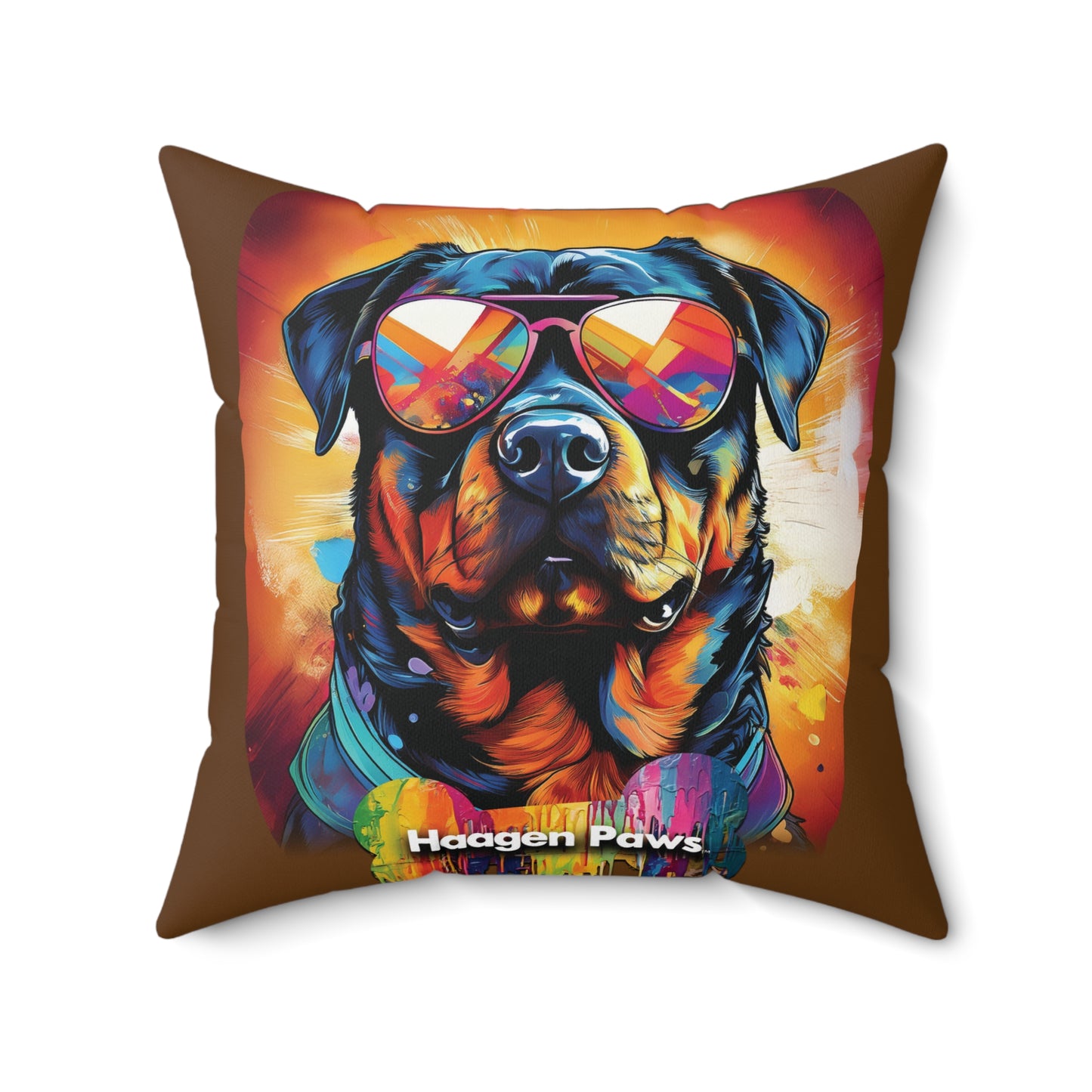 Rottweiler Wearing Sunglasses Haagen-Paws Graffiti Spun Polyester Square Pillow