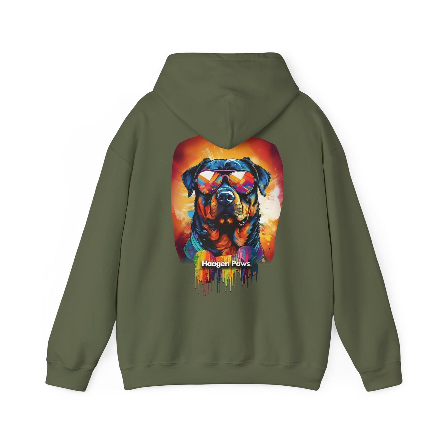 Rottweiler Wearing Sunglasses Haagen-Paws Graffiti Unisex Heavy Blend™ Hooded Sweatshirt