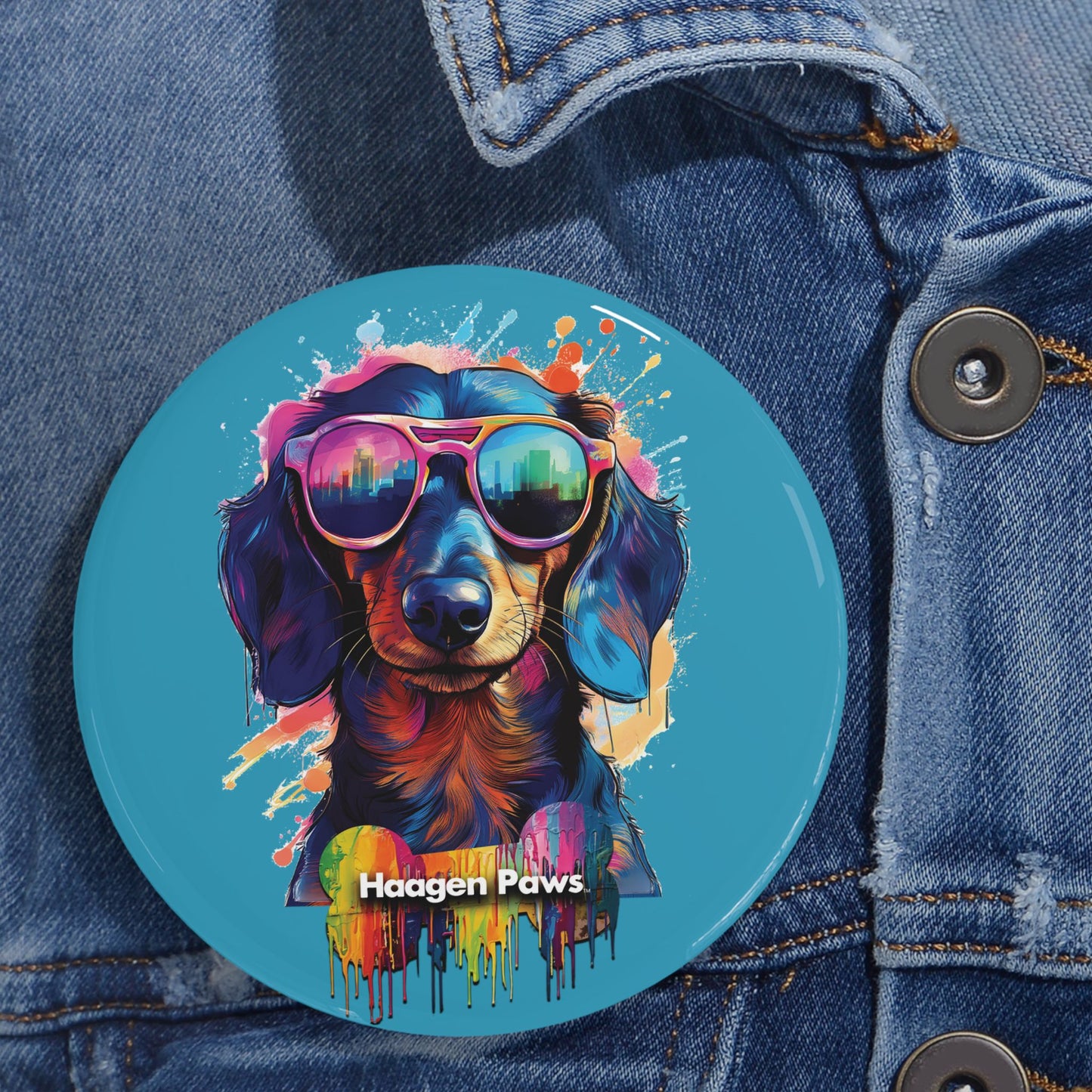 Dachshund Wearing Sunglasses Haagen-Paws Graffiti Round Pins