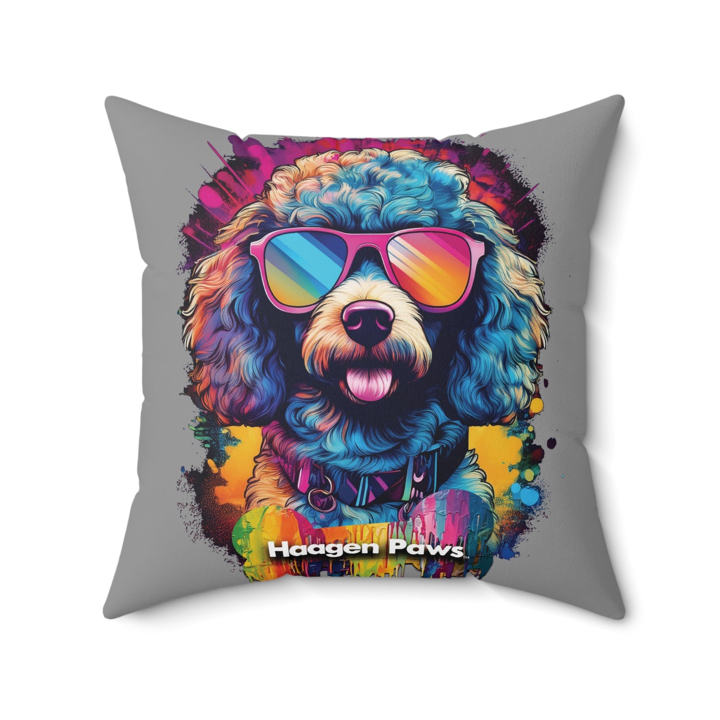 Poodle Wearing Sunglasses Haagen-Paws Graffiti Spun Polyester Square Pillow