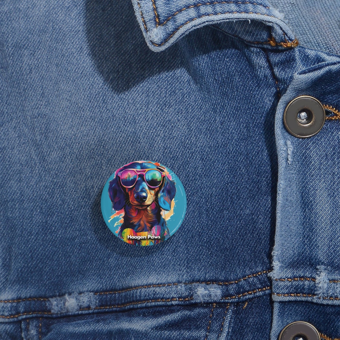 Dachshund Wearing Sunglasses Haagen-Paws Graffiti Round Pins