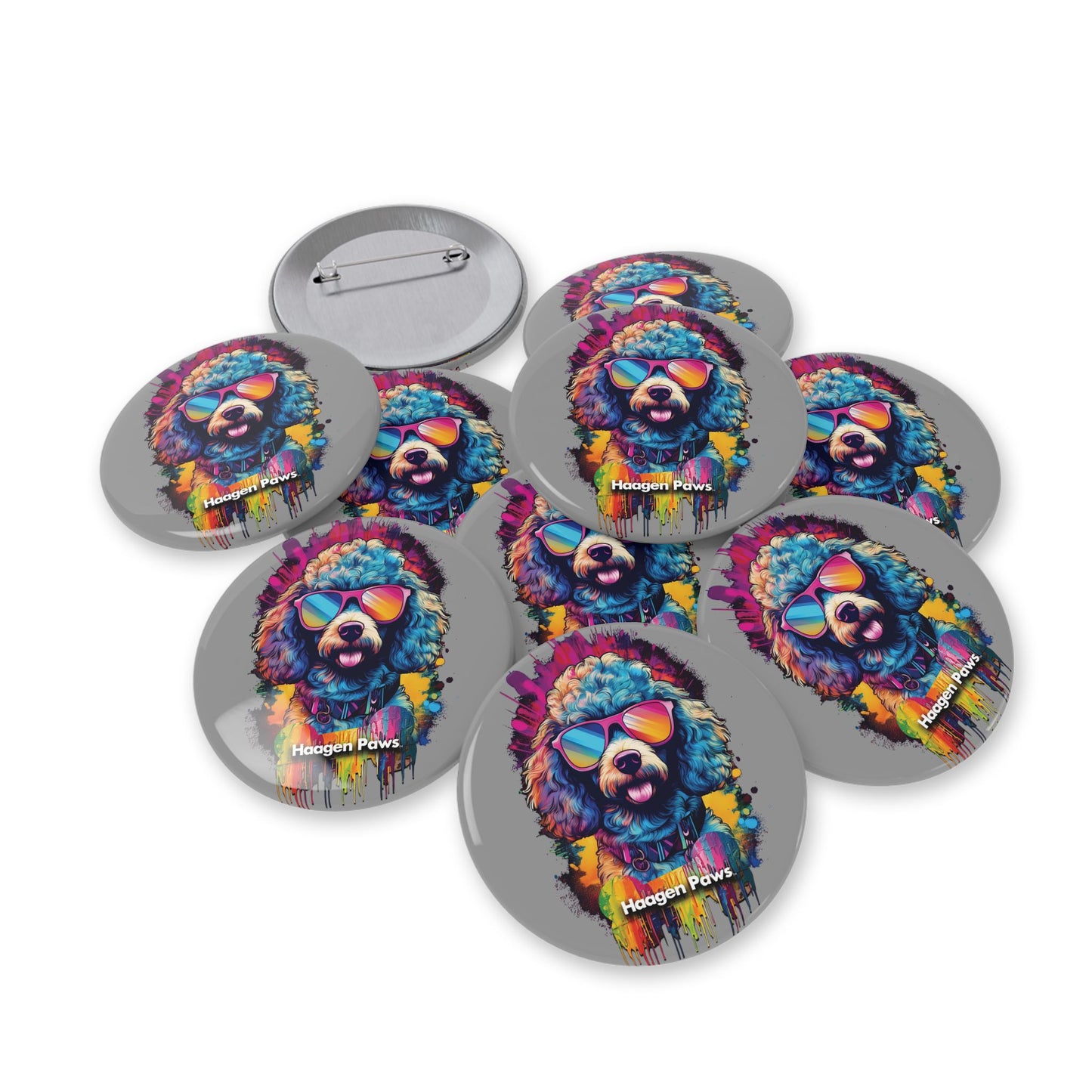 Poodle Wearing Sunglasses Haagen-Paws Graffiti Round Pins