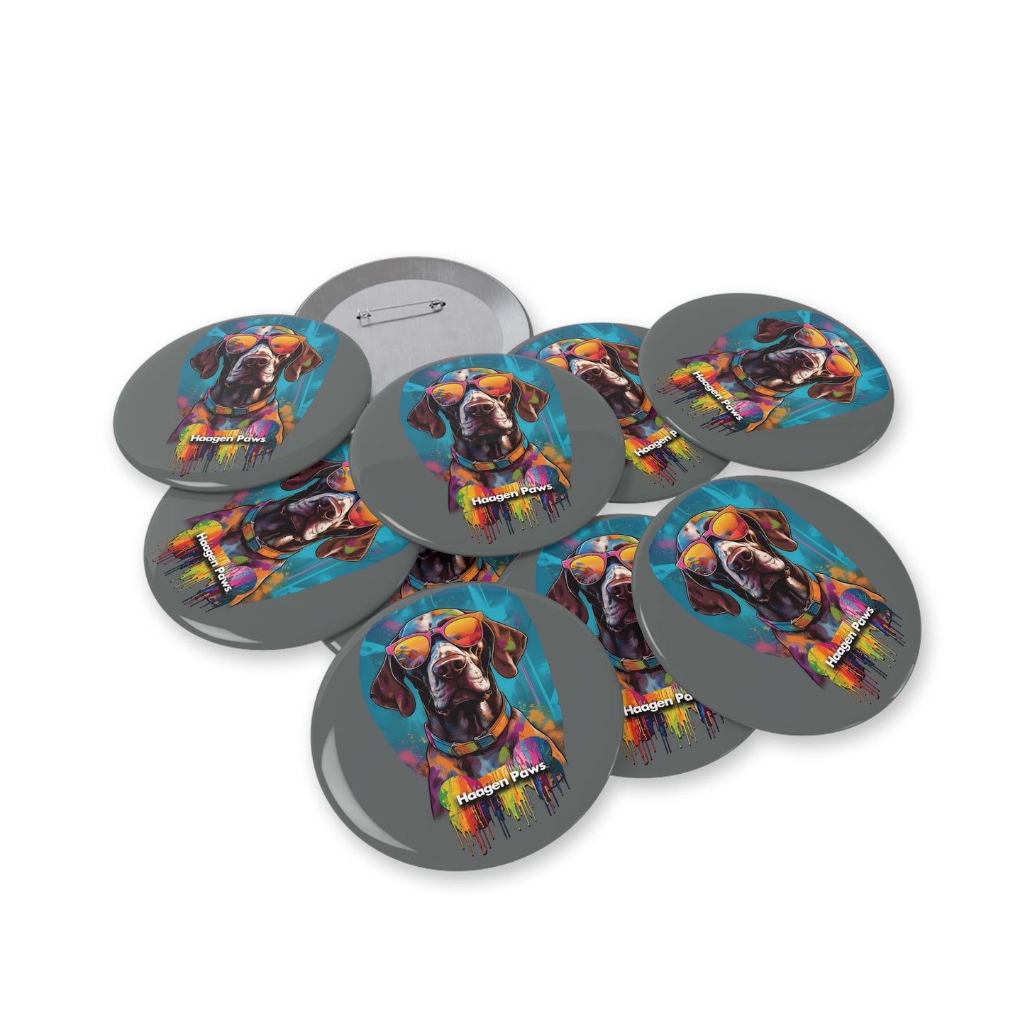 German Shorthaired Pointer Wearing Sunglasses Haagen-Paws Graffiti Round Pins
