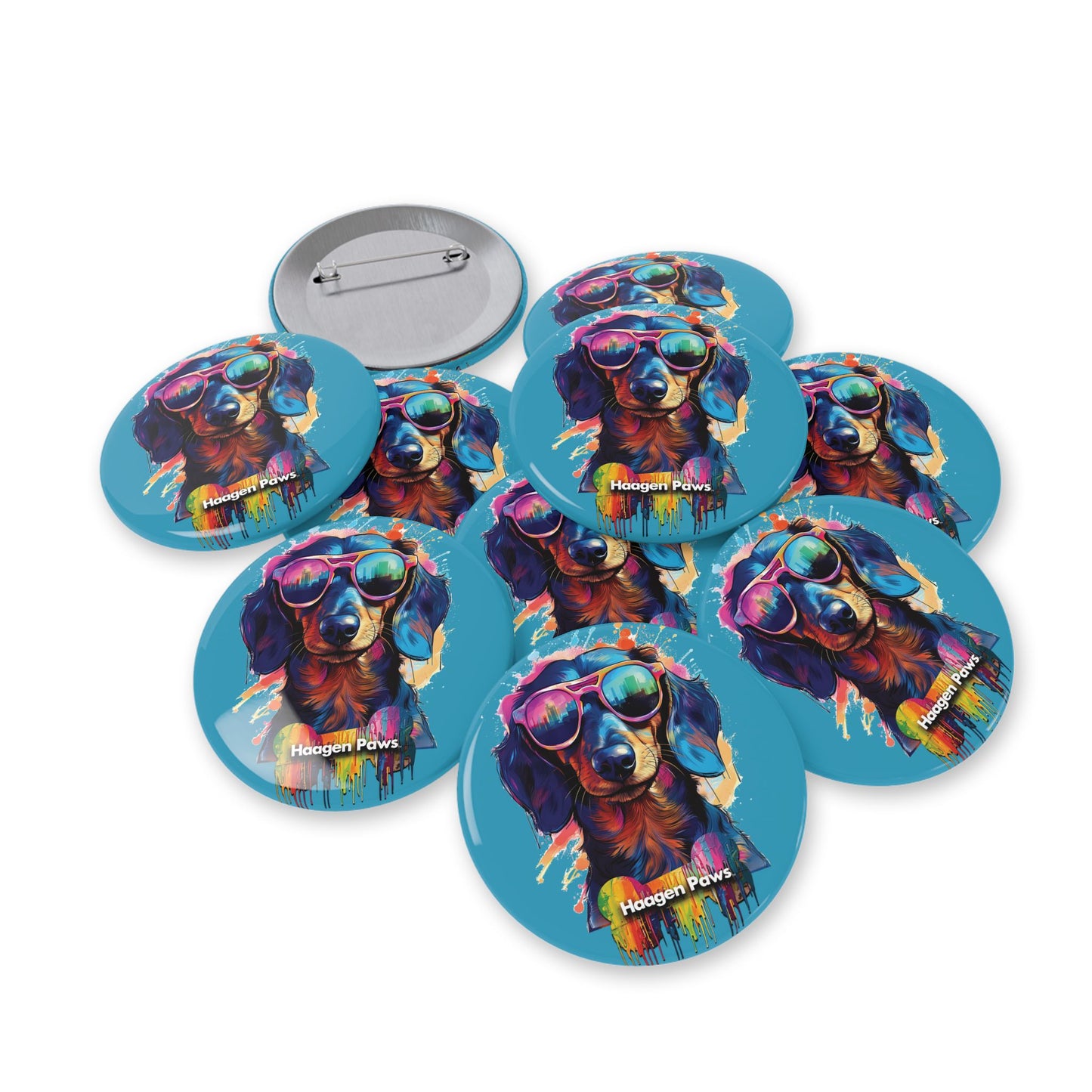 Dachshund Wearing Sunglasses Haagen-Paws Graffiti Round Pins