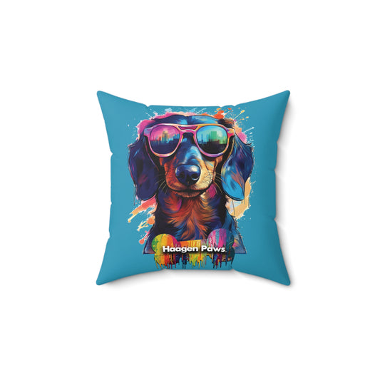Dachshund Wearing Sunglasses Haagen-Paws Graffiti Spun Polyester Square Pillow