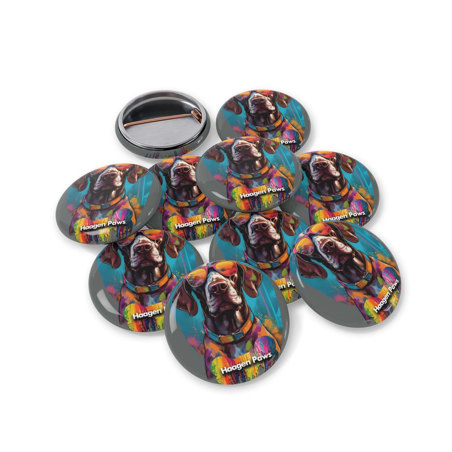 German Shorthaired Pointer Wearing Sunglasses Haagen-Paws Graffiti Round Pins