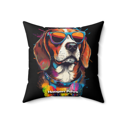 Beagle Wearing Sunglasses Haagen-Paws Graffiti Spun Polyester Square Pillow