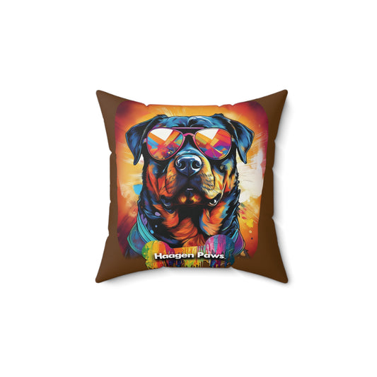 Rottweiler Wearing Sunglasses Haagen-Paws Graffiti Spun Polyester Square Pillow