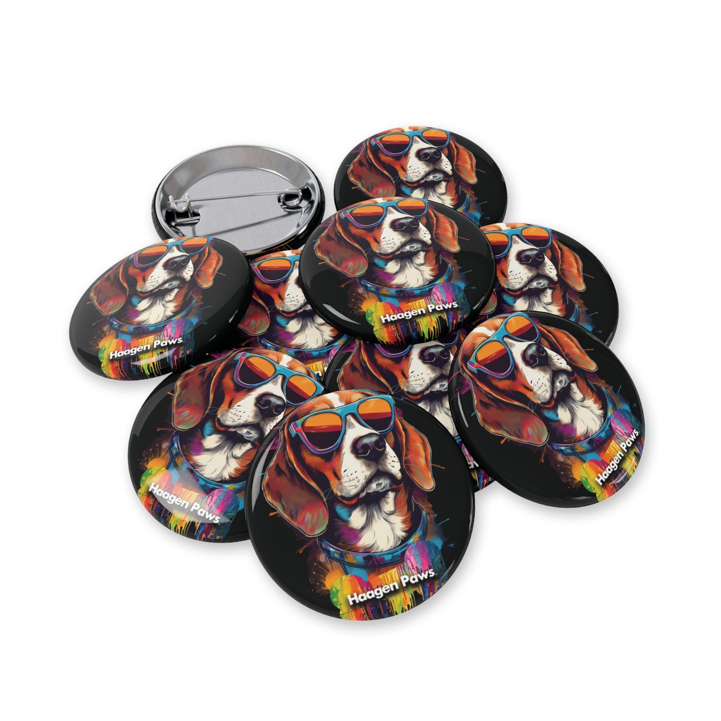 Beagle Wearing Sunglasses Haagen-Paws Graffiti Round Pins