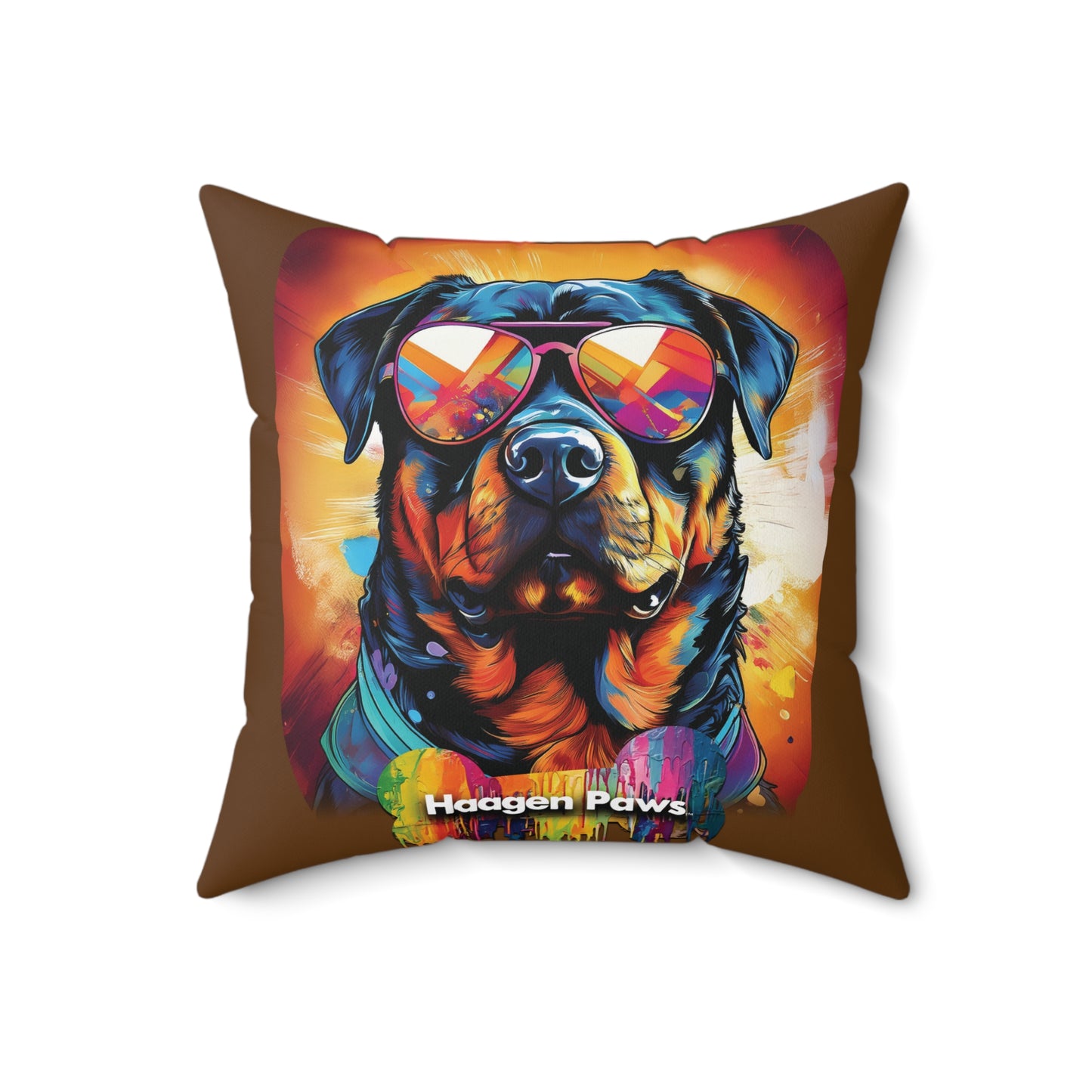 Rottweiler Wearing Sunglasses Haagen-Paws Graffiti Spun Polyester Square Pillow