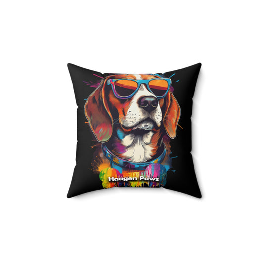 Beagle Wearing Sunglasses Haagen-Paws Graffiti Spun Polyester Square Pillow