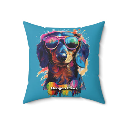 Dachshund Wearing Sunglasses Haagen-Paws Graffiti Spun Polyester Square Pillow